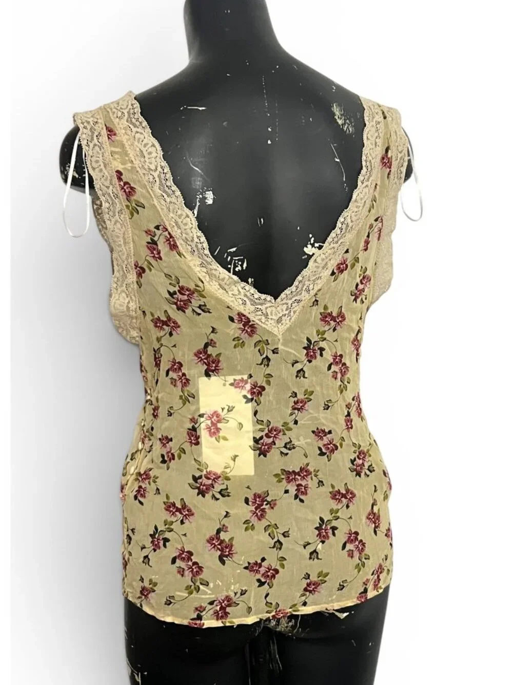 NEW Zara Floral Lace-Trimmed V-Neck Tank Top Yellow and Red Roses Size Small